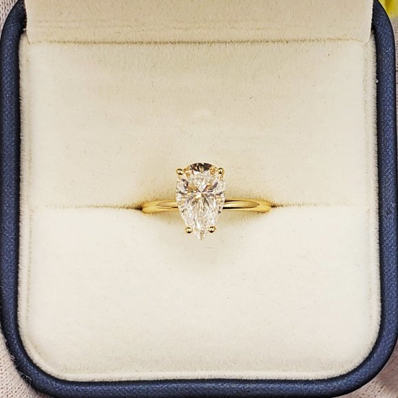 14K Yellow Gold 3 carats Pear Shaped Cut Moissanite Engagement Ring - Picture 6 of 13